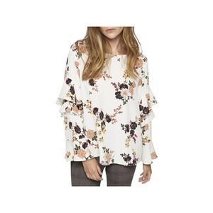 Anthropologie Sanctuary White and Brown Bell Sleeve Blouse
